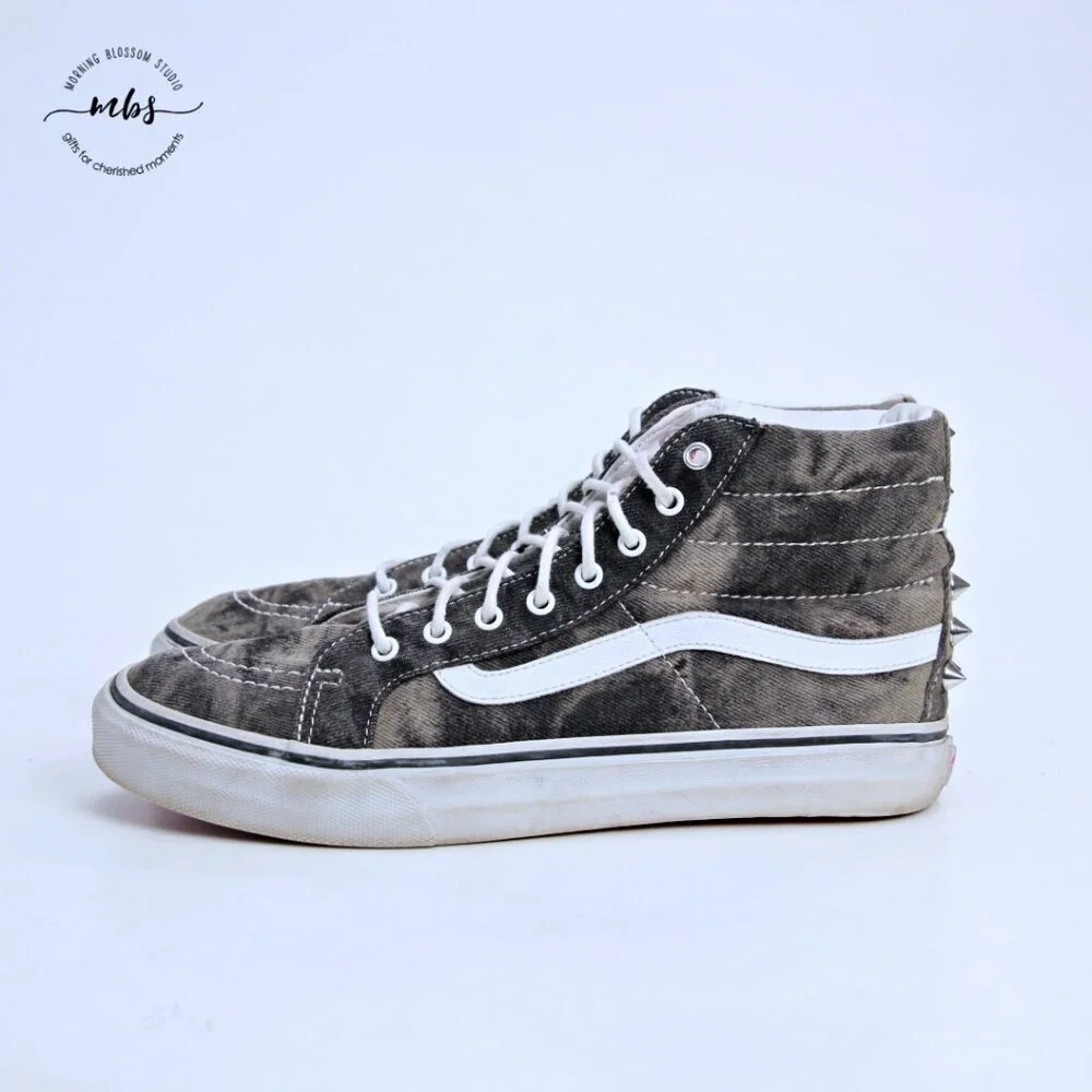Vans Unisex SK8-Hi Slim Acid‎ Wash Studs Gray Silver Men 8 Women 9.5